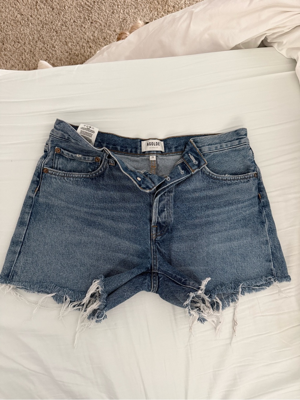 Agolde Blue Distressed Cutoff Denim Shorts
